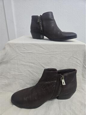 Sam Edelman Leather Ankle Booties Brown Sz 12 Low Block Heel